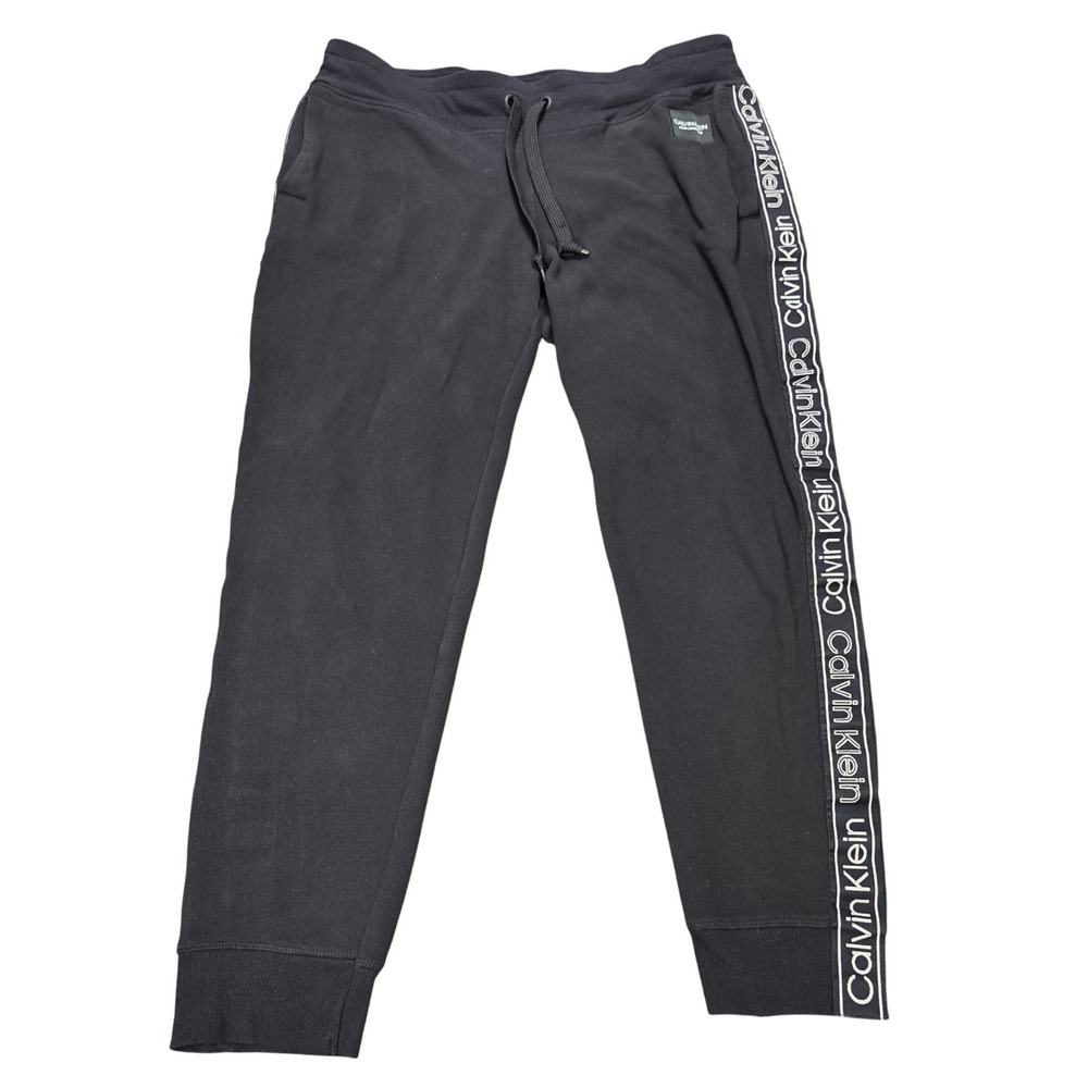 Calvin Klein Performance Jogger Sweatpants Men's Size L Black White Logo Tape
